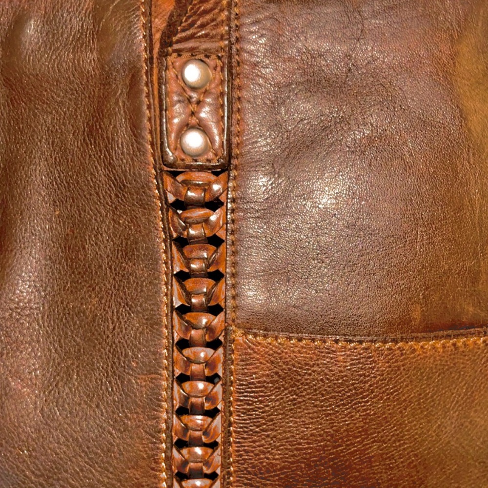 Vilenca Holland Leather Tote Shopper Bag Woven Detail Cognac  NWT 12”X11”X4” - Picture 3 of 8